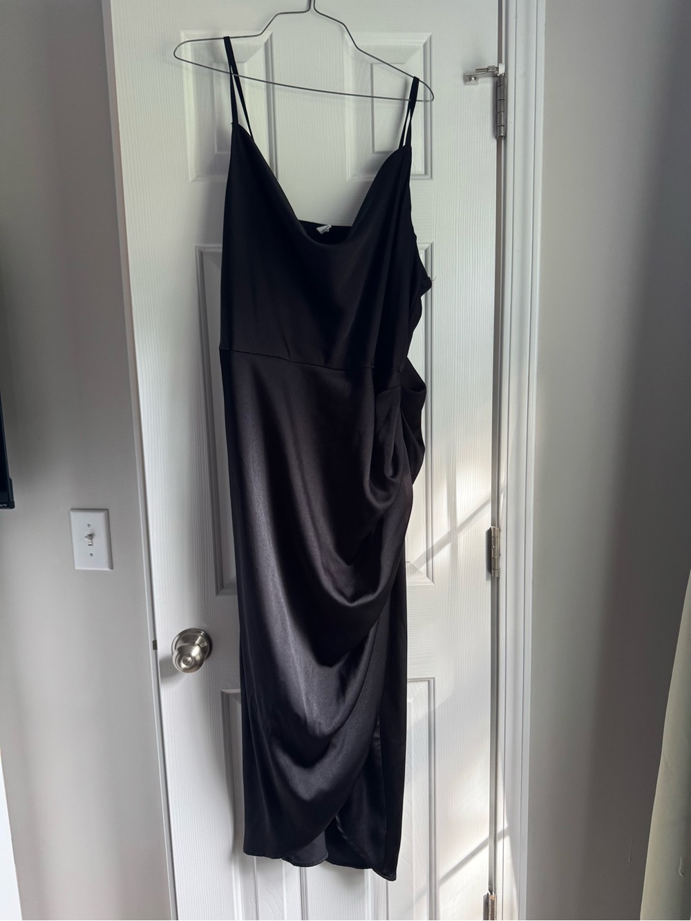 Women’s Black Slip Dress with Draped Detail
